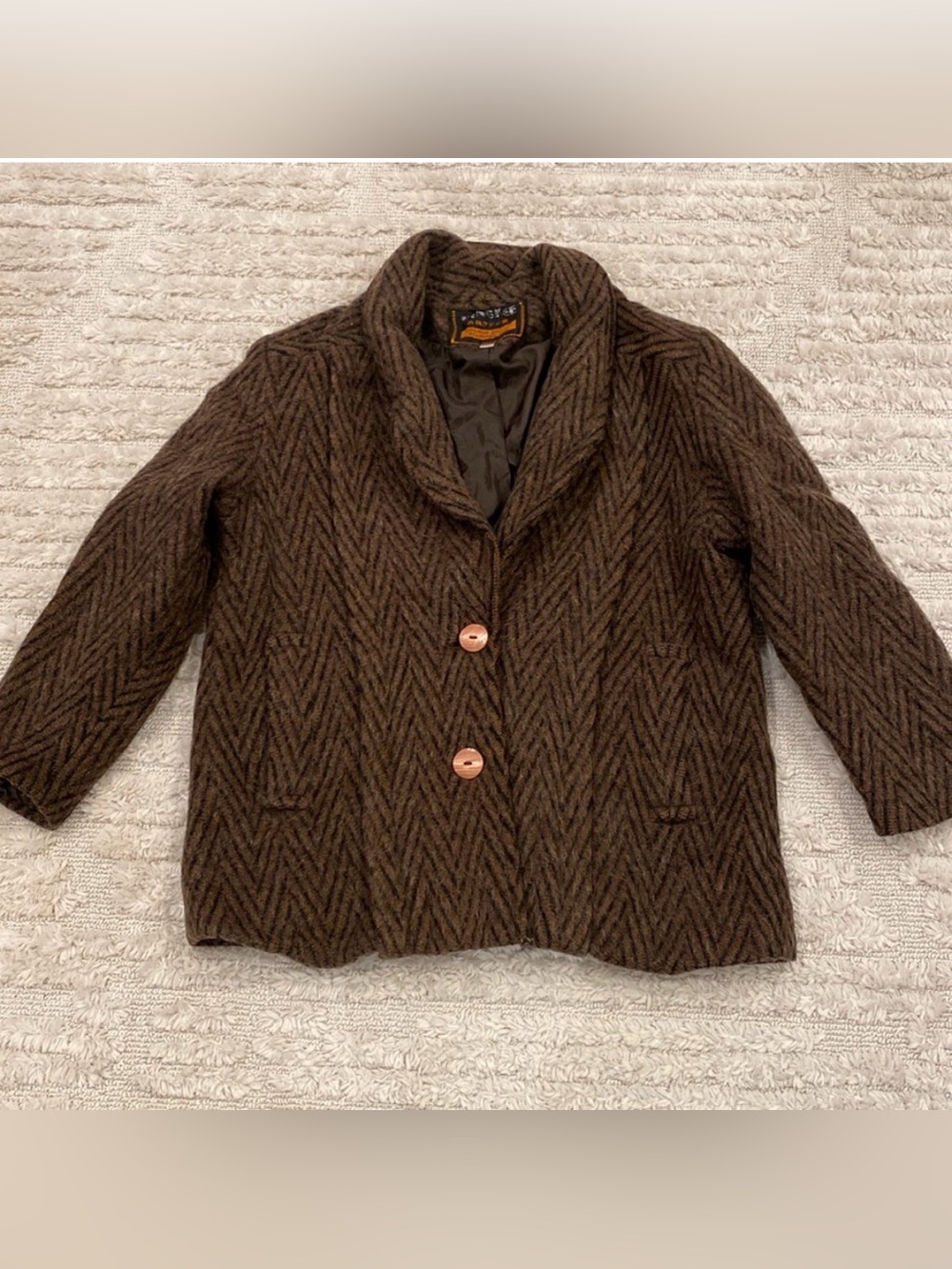 Vintage Coat Wool Herringbone Shawl Collar Coat Sz S